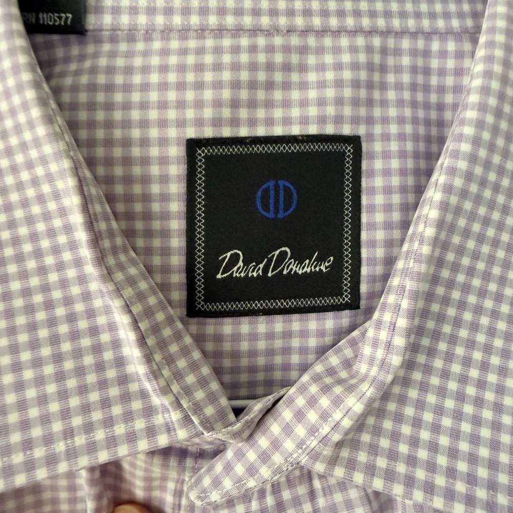 David Donahue Men's Lavender Gingham Dress Shirt